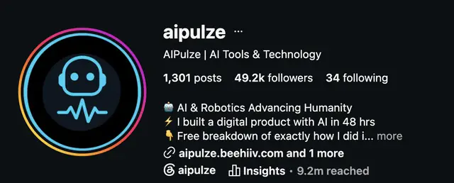Instagram profile of @aipulze showing 49.2K followers