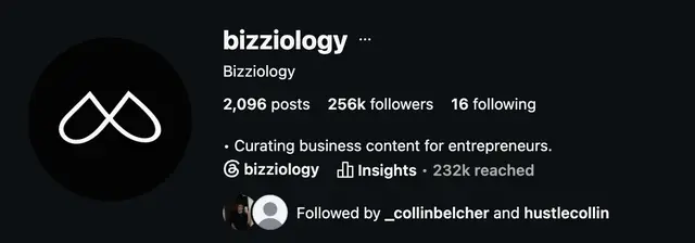 Instagram profile of @bizziology showing 256K followers