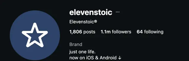 Instagram profile of @elevenstoic showing 1.1M followers