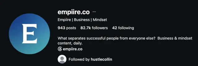 Instagram profile of @empiire.co showing 82.7K followers