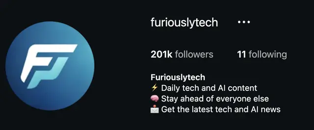 Instagram profile of @furiouslytech showing 201K followers