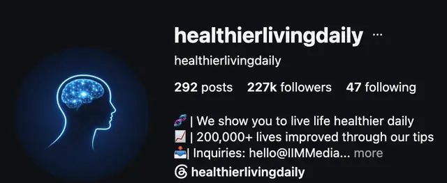 Instagram profile of @healthierlivingdaily showing 227K followers