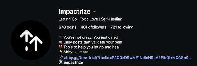 Instagram profile of @impactrize showing 401K followers