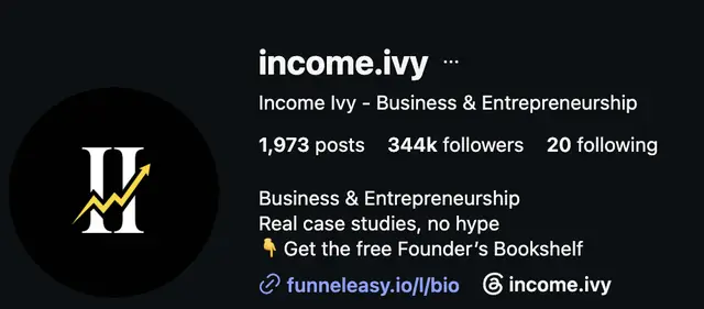 Instagram profile of @income.ivy showing 344K followers