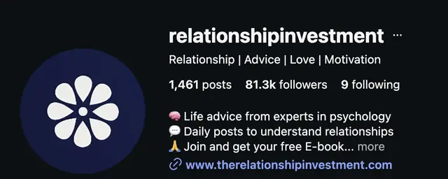 Instagram profile of @relationshipinvestment showing 81.3K followers