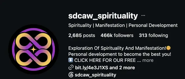 Instagram profile of @sdcaw_spirituality showing 466K followers