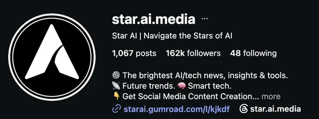 Instagram profile of @star.ai.media showing 162K followers