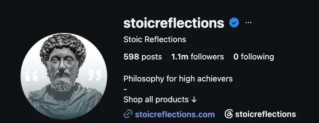 Instagram profile of @stoicreflections showing 1.1M followers