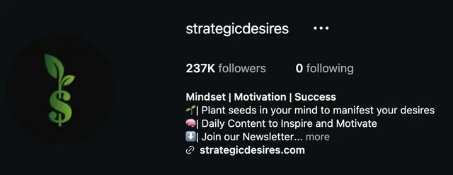 Instagram profile of @strategicdesires showing 237K followers