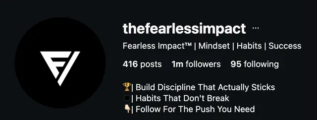 Instagram profile of @thefearlessimpact showing 1M followers