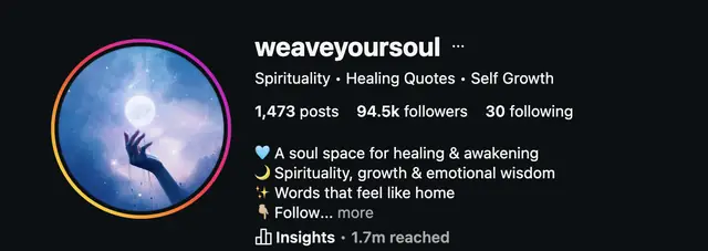 Instagram profile of @weaveyoursoul showing 94.5K followers