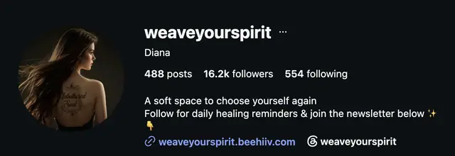 Instagram profile of @weaveyourspirit showing 16.2K followers