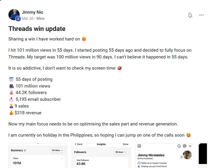 Screenshot of the post by Jimmy Nicolaides