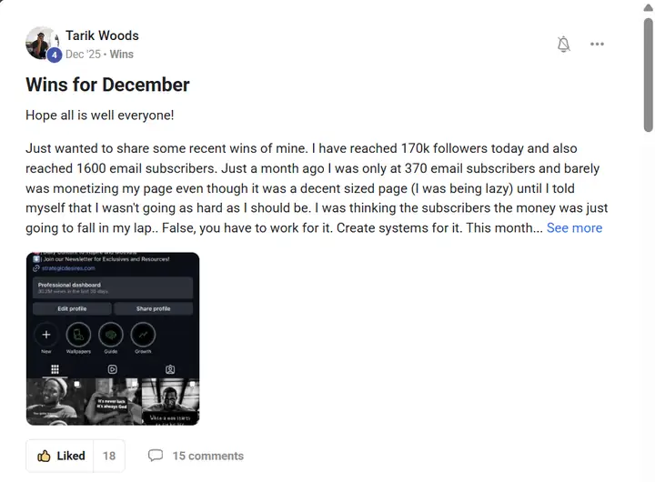 Screenshot of the post by Tarik Woods