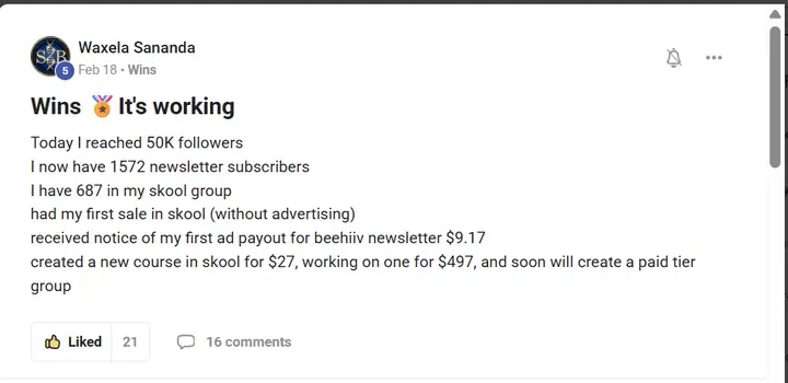 Screenshot of the post by Waxela Sananda
