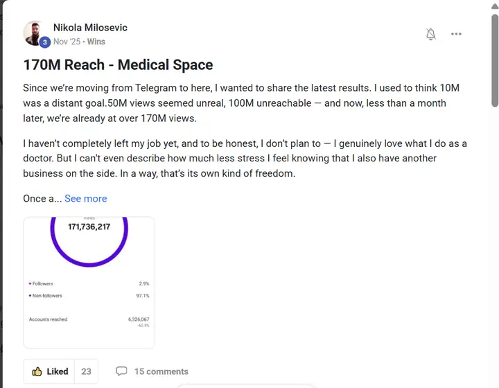 Screenshot of the post by Nikola Milosevic