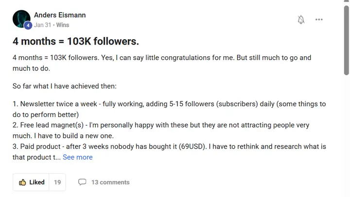 Screenshot of the post by Anders Eismann