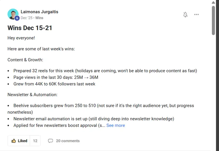 Screenshot of the post by Laimonas Jurgaitis