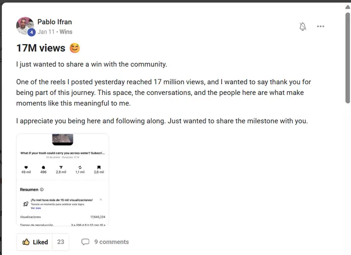 Screenshot of the post by Pablo I.